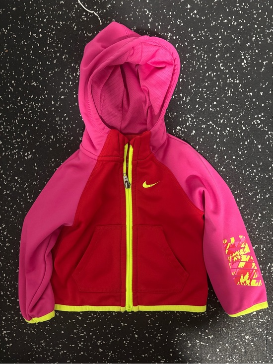 Nike Other - Nike Red & Pink Hooded Zip Jacket with Neon Yellow Trim